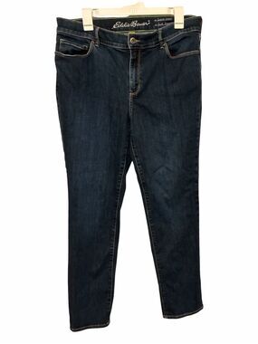 Eddie Bauer Women’s Slightly Curvy Slim Straight Jeans – Size 14 Dark Wash